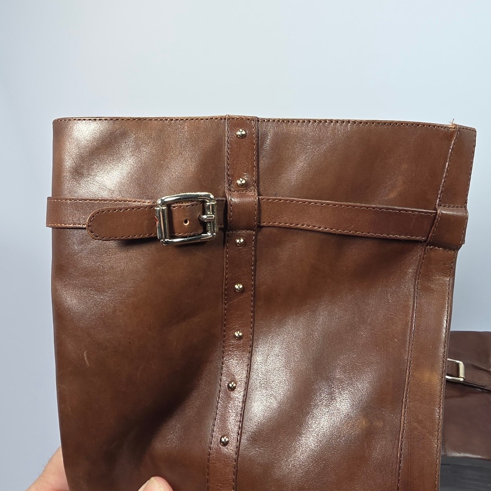 Vince Camuto Prexlee Riding Boots 8.5M Brown Leather Studded Tall Equestrian Y2K - Picture 9 of 9